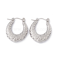 304 Stainless Steel Wheat Ring Thick Hoop Earrings for Women, Stainless Steel Color, 23.5x19x3.7mm, Pin: 0.7mm(EJEW-B018-08P)