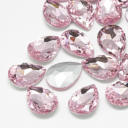Pointed Back Glass Rhinestone Cabochons, Back Plated, Faceted, teardrop, Light Rose, 10x7x4mm(RGLA-T081-7x10mm-10)