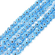 Handmade Millefiori Glass Bead Strands, Flower, Deep Sky Blue, 5.5~8x2.5mm, Hole: 1mm, about 64~67pcs/strand, 15.75 inch~16.34 inch(40~41.5cm)(LAMP-J035-6mm-60)