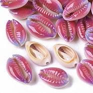 Printed Natural Cowrie Shell Beads, No Hole/Undrilled, Rainbow Style, Colorful, 18~21x12~15x7mm(X-SSHEL-R047-01-A03)