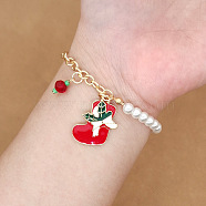 Christmas Jewelry, Alloy Enamel Charm Bracelets for Women, with Plastic Imitation Pearl, Christmas Socking(NB3744-5)