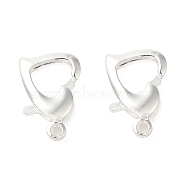 Brass Lobster Claw Clasps, Heart, 925 Sterling Silver Plated, 9x13x3mm, Hole: 1.4mm(KK-P249-07A-S)