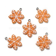 Opaque Resin Pendants, with Platinum Tone Iron Loops, Imitation Gingerbread, Christmas Theme, Snowflake, Sandy Brown, 29x24.5x3.5mm, Hole: 2mm(RESI-D055-130P)