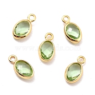Eco-Friendly Brass with Glass Pendants,  Long-Lasting Plated, Lead Free & Cadmium Free & Nickel Free, Oval, Real 18K Gold Plated, Olive Drab, 9x4.5x2mm, Hole: 1.2mm(KK-K268-01Q)