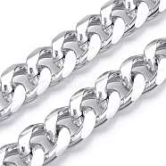 Aluminum Faceted Curb Chains, Diamond Cut Cuban Link Chains, Unwelded, Platinum, 16.5x12.5x3.5mm(CHA-N003-40P)