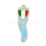 Rack Plating Brass Enamel Pendants, Lead Free & Cadmium Free, Long-Lasting Plated, Horn of Plenty/Italian Horn Cornicello with Badge Charms, Real 18K Gold Plated, 26x8x1.6mm, Hole: 1.2mm(KK-Q772-16G)