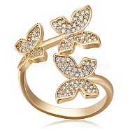 Brass Micro Pave Clear Cubic Zirconia Cuff Rings, Open Rings, Long-Lasting Plated, Butterfly, Real 18K Gold Plated, 2.5~24mm, Inner Diameter: 17.5mm(X1-ZIRC-M117-03G)