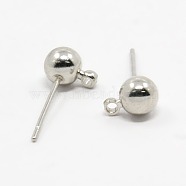 Brass Ball Post Ear Studs, with Loop, Platinum, 15.2~15.7x5mm, Hole: 1mm, Pin: 0.7mm(KK-C227-01P)