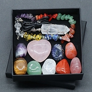 Tumbled and Heart Stone & Bracelet & Necklace Mixed Natural Gemstone Healing Stones Set, Reiki Stones for Energy Balancing Meditation Therapy, 90x90x32mm, 11pcs/set(PW-WG44401-01)