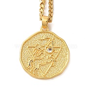 Brass Clear Cubic Zirconia Curb Chain Constellation Pendant Medal Necklaces for Women,  Real 18K Gold Plated, Sagittarius, 17.52~17.72 inch(44.5~45cm), pendant: 23.5x21.5x2mm(NJEW-U010-01G-06)