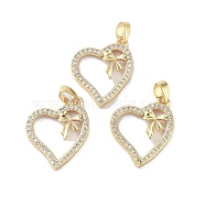 Valentine's Day Heart with Bowknot Charms Rack Plating Brass Micro Pave Clear Cubic Zirconia Pendants, Long-Lasting Plated, Cadmium Free & Lead Free, Real 18K Gold Plated, 20x16.5x3mm, Hole: 3x5mm(KK-G482-15G)