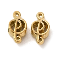 304 Stainless Steel Hollow Beads, Musical Note, Real 18K Gold Plated, 17.5x8.5x6.5mm, Hole: 4mm(STAS-I203-44G)