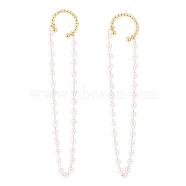 Brass Cuff Earrings, with Brass Beaded Chains and ABS Plastic Imitation Pearl, Golden, White, 85mm, Pin: 1mm(EJEW-JE04356)