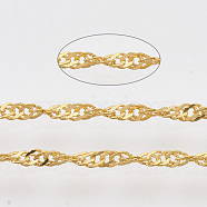 Soldered Brass Coated Iron Singapore Chains, Water Wave Chains, with Spool, Golden, 2.5x1.7x0.3mm, about 39.37 Feet(12m)/roll(CH-T002-03G)