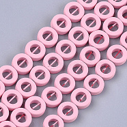 Spray Painted Non-magnetic Synthetic Hematite Beads Strands, Bead Frame, Donut, Pink, 8.5x3mm, Hole: 0.8mm, Inner Diameter: 4.5mm, about 47~48pcs/strand, 15.7 inch(G-T116-20A-05)