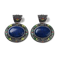 Natural Lapis Lazuli Pendants, with Antique Silver Tone Alloy Findings and Enamel, Oval, 54x59.5x15mm, Hole: 13x11mm(FIND-A041-03AS-01)
