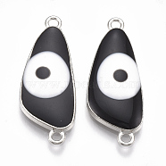 Alloy Links connectors, with Enamel, Triangle with Evil Eye, Platinum, Black, 30.5x12x4mm, Hole: 1.8mm(ENAM-S016-31A)