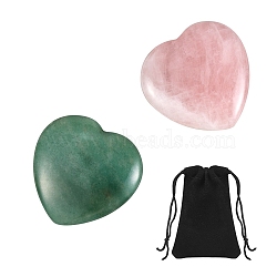 2Pcs 2 Style Heart Natural Mixed Gemstone Massage, with 1Pc Velvet Cloth Drawstring Bags, 39~40x39.5~40x7~8mm, 1pc/style(G-SZ0001-76B)