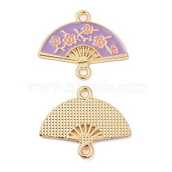 Alloy Enamel Connector Charms, Handheld Fan Links, Cadmium Free & Nickel Free & Lead Free, Golden, Plum, 19.5x24x1.5mm, Hole: 1.8mm and 1.6mm(FIND-C037-05B-G)