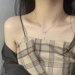 Alloy Crystal Rhinestone Pendant Necklaces for Women, Silver, Bowknot, 17.72 inch(45cm)(WGE6163-06)