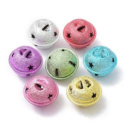 Spray Painted Iron Bell Pendants, Frosted Star Bell Charms, Mixed Color, 24x21mm, Hole: 6x3mm(IFIN-M036-03)
