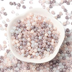Glass Beads, Round, Mixed Style, Pink, 4~4.5x4mm, Hole: 0.8mm, about 1000pcs/1 bag(GLAA-R221-04)