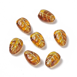 Golden Metal Enlaced Acrylic Beads, Leaf, Peru, 12.5x9x5.5mm, Hole: 1.8mm, 1260pcs/500g(OACR-H019-09)