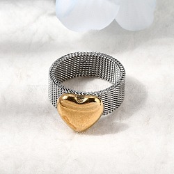 304 Stainless Steel Finger Rings for Women, Heart, Golden & Stainless Steel Color, 13x12.5mm, Inner Diameter: 18.2mm(RJEW-K258-11GP)