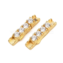 925 Sterling Silver Micro Pave Clear Cubic Zirconia Bayonet Clasps, Rectangle, Flat Hole, Real 18K Gold Plated, 17.5x5x4mm, Inner Diameter: 2.5mm(STER-C016-01B-G)