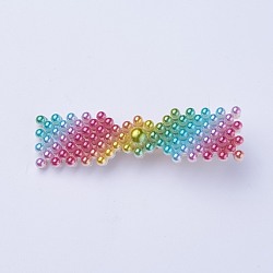 Plastic Imitation Pearl Alligator Hair Clips, with Golden Tone Iron Findings, Colorful, 78x21.5x16mm(PHAR-TAC0003-09)