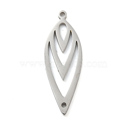 304 Stainless Steel Linker, Leaf Connector Charms, Laser Cut, Stainless Steel Color, 25x9x1mm, Hole: 1mm(STAS-B056-09P)