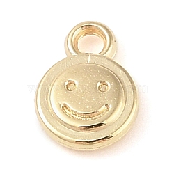 CCB Plastic Pendants, Flat Round with Smiling Face, Golden, 12x8.5x2.5mm, Hole: 2mm(FIND-U003-10G)