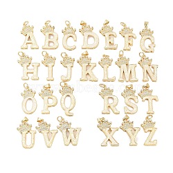 Brass Micro Pave Cubic Zirconia Pendants, Letter Charms, with Synthetic Opal and Jump Ring, Long-Lasting Plated, Rack Plating, Lead Free & Cadmium Free, Real 18K Gold Plated, White, 27~34x13~23.5x4~4.5mm, Hole: 4mm(KK-I723-50G-02)