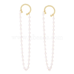 Brass Cuff Earrings, with Brass Beaded Chains and ABS Plastic Imitation Pearl, Golden, White, 85mm, Pin: 1mm(EJEW-JE04356)