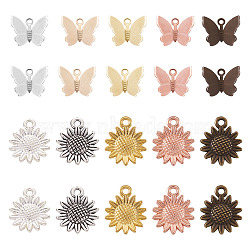 Brass Filigree Pendants, with Alloy Pendants, Flower & Butterfly, Mixed Color, 18.6x15x2.5mm, hole: 1.8mm & 11x13.5x3mm, Hole: 1.5mm, 50pcs/shape, 100pcs/set(KK-TA0007-80)