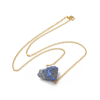 Natural Lapis Lazuli Irregular Nugget Pendant Necklace, Alloy Jewelry for Women, Golden, 20.47 inch(52cm)