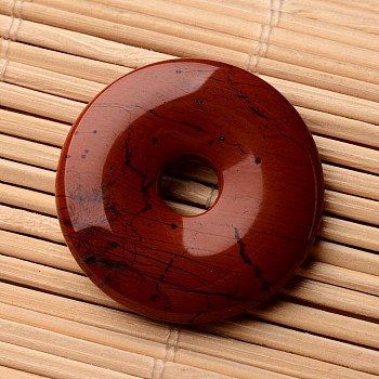 Donut/Pi Disc Natural Red Jasper Pendants, 30x4~5mm, Hole: 6mm