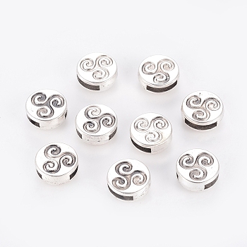 Tibetan Style Slide Charms, Cadmium Free & Lead Free, Flat Round, Antique Silver, 12x5mm, Hole: 10x2mm