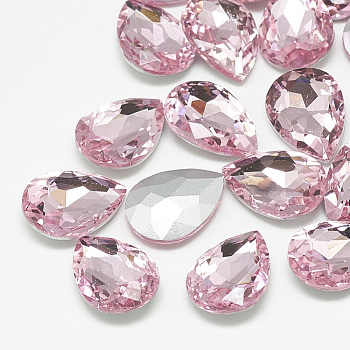 Pointed Back Glass Rhinestone Cabochons, Back Plated, Faceted, teardrop, Light Rose, 10x7x4mm
