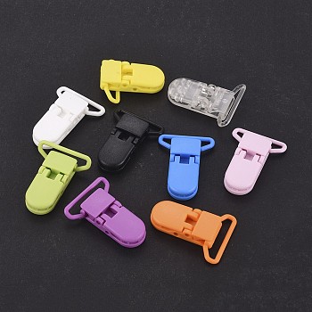 Eco-Friendly PC Plastic Baby Pacifier Clips, Mixed Color, 42x30mm, Hole: 25mm