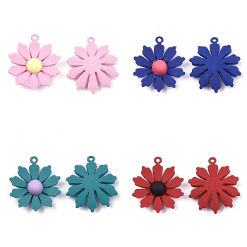 Spray Painted Alloy Pendants, Flower, Mixed Color, 23x20x5.5mm, Hole: 1.4mm