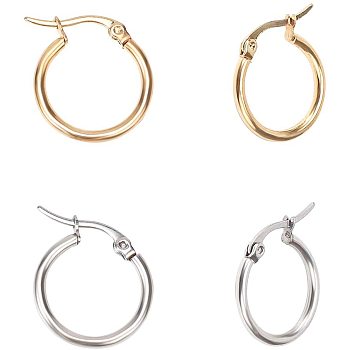 304 Stainless Steel Hoop Earrings, Mixed Color, 20x19x2mm, Pin:1x0.8mm, 12pairs/box