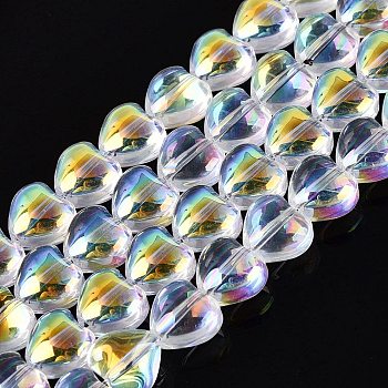 Electroplate Transparent Glass Beads Strands, Heart, AB Color Plated, Clear AB, 7~7.5x7.5~8x5~5.5mm, Hole: 0.7~0.8mm, about 70~74pcs/strand, 19.49~20.87 inch(49.5~53cm)