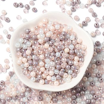 Glass Beads, Round, Mixed Style, Pink, 4~4.5x4mm, Hole: 0.8mm, about 1000pcs/1 bag