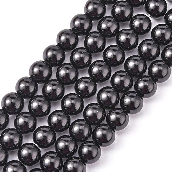 Eco-Friendly Glass Pearl Beads, Pearlized, Round, Black, 10mm, Hole: 1.2~1.5mm, about 40pcs/Strand, 16''(40.64cm)
