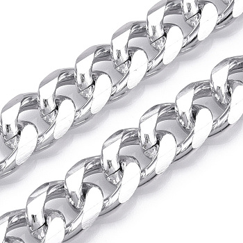 Aluminum Faceted Curb Chains, Diamond Cut Cuban Link Chains, Unwelded, Platinum, 16.5x12.5x3.5mm
