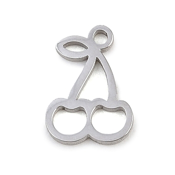 Hollow 304 Stainless Steel Charms, Cherry, Stainless Steel Color, 11x7.5x1mm, Hole: 1.2mm