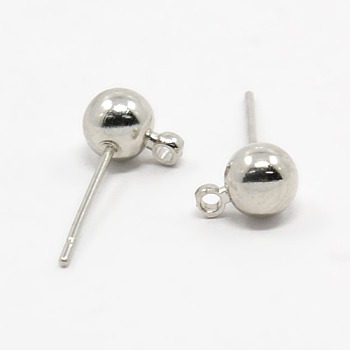 Brass Ball Post Ear Studs, with Loop, Platinum, 15.2~15.7x5mm, Hole: 1mm, Pin: 0.7mm
