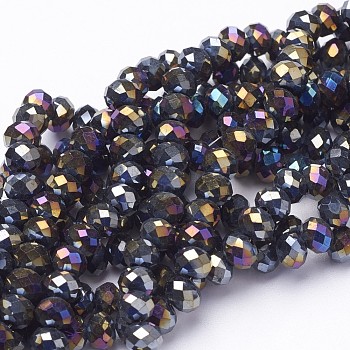Electroplate Glass Beads Strands, Faceted, Rondelle, Mixed Color, 6x4mm, Hole: 1mm, about 85~88pcs/strand, 16.1~16.5 inch(41~42cm)