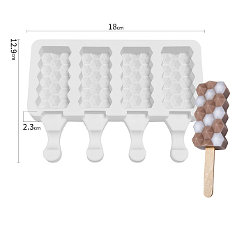 Silicone Ice-cream Stick Molds, 4 Styles Rectangle with Diamond Pattern-shaped Cavities, Reusable Ice Pop Molds Maker, White, 129x180x23mm, Capacity: 40ml(1.35fl. oz)